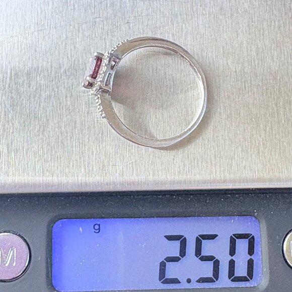 VTG Sterling Silver 925 Red Cubic Zirconia & Natural Diamond Ring Size 7.75 - Picture 5 of 8